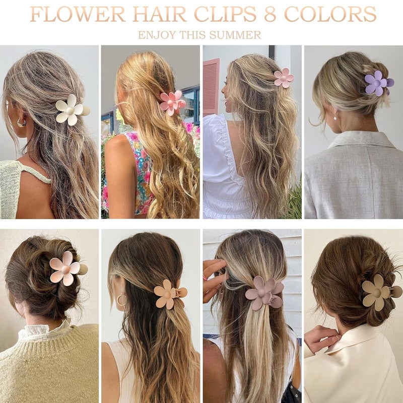 JANFUN Flower Hair Clips 8PCS, Large Claw Clips for Women Girls Thick Thin Hair, Strong Hold Nonslip Big Dasiy Jaw Clamps Matte Hair Accessories 8 Colors - Image 3